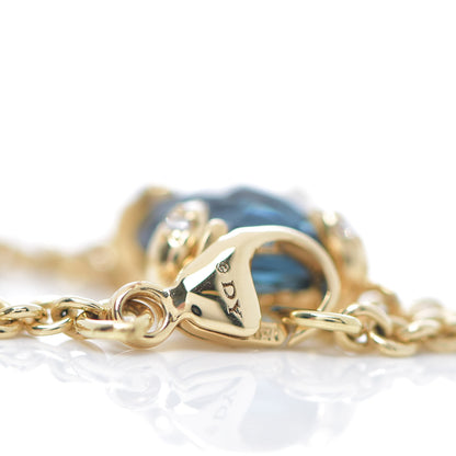 David Yurman 18K Yellow Gold Hampton Blue Topaz Diamond 8mm Chatelaine Chain Bracelet 4 of 4