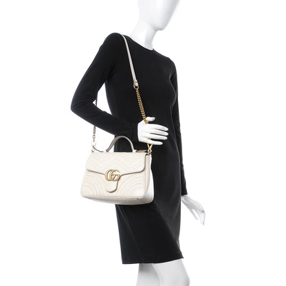 Gucci Calfskin Matelasse Small GG Marmont Top Handle Shoulder Bag White 2 of 8