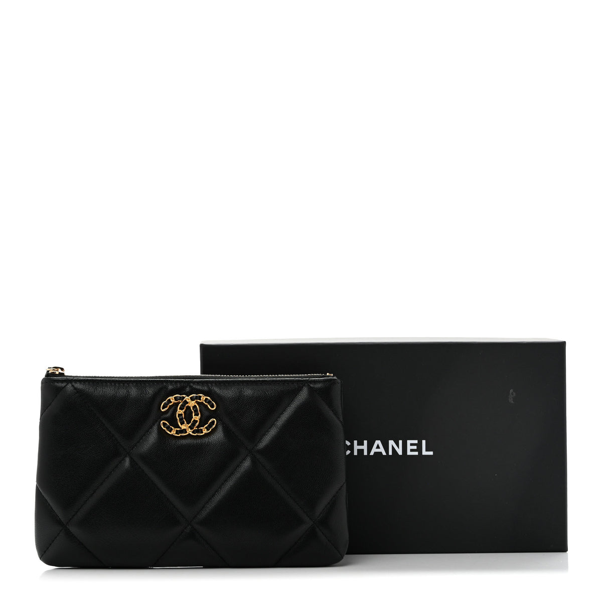 Chanel Goatskin Quilted Small Chanel 19 Cosmetic Case Black 8 of 8