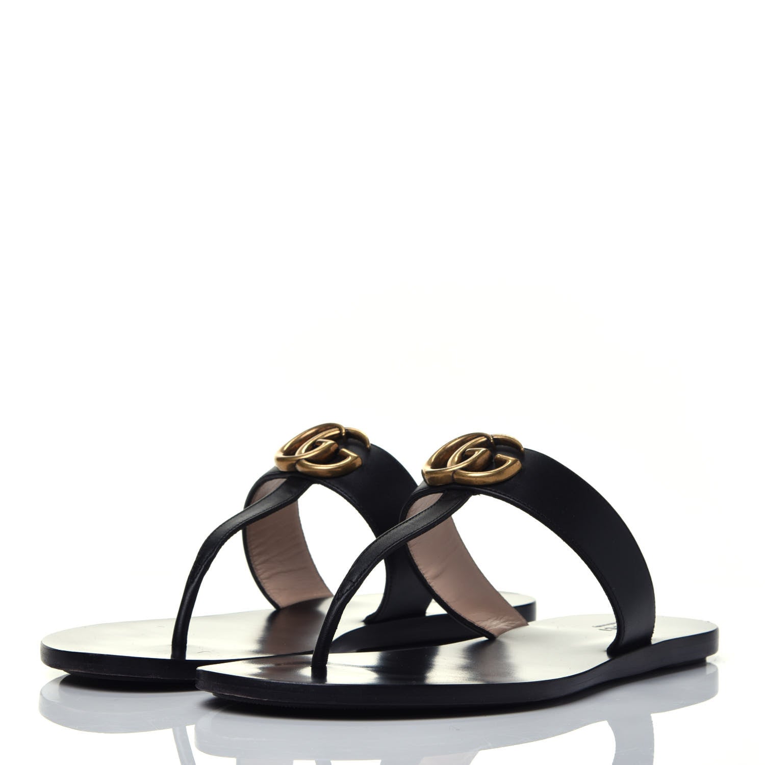 Gucci Calfskin GG Marmont Thong Sandals 38.5 Black 3 of 8