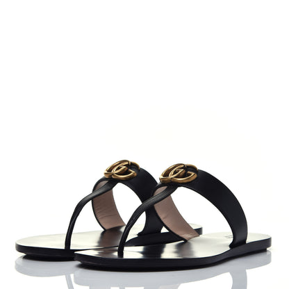 Gucci Calfskin GG Marmont Thong Sandals 38.5 Black 3 of 8