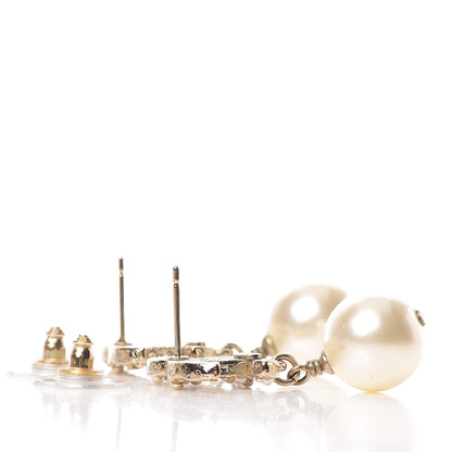 Chanel Pearl Crystal CC Drop Earrings Gold 3 of 6