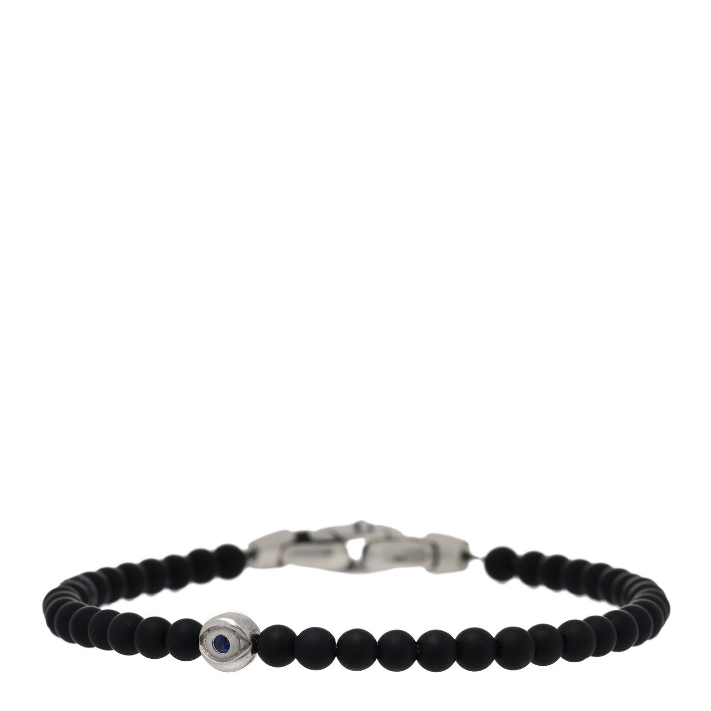 Sterling Silver Black Onyx Blue Sapphire 4mm Spiritual Beads Evil Eye Bracelet