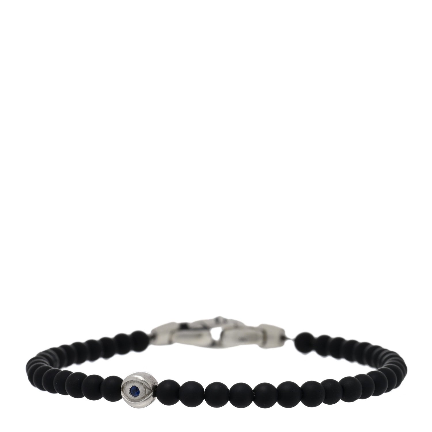 David Yurman Sterling Silver Black Onyx Blue Sapphire 4mm Spiritual Beads Evil Eye Bracelet 1 of 3