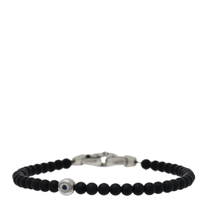 David Yurman Sterling Silver Black Onyx Blue Sapphire 4mm Spiritual Beads Evil Eye Bracelet 1 of 3