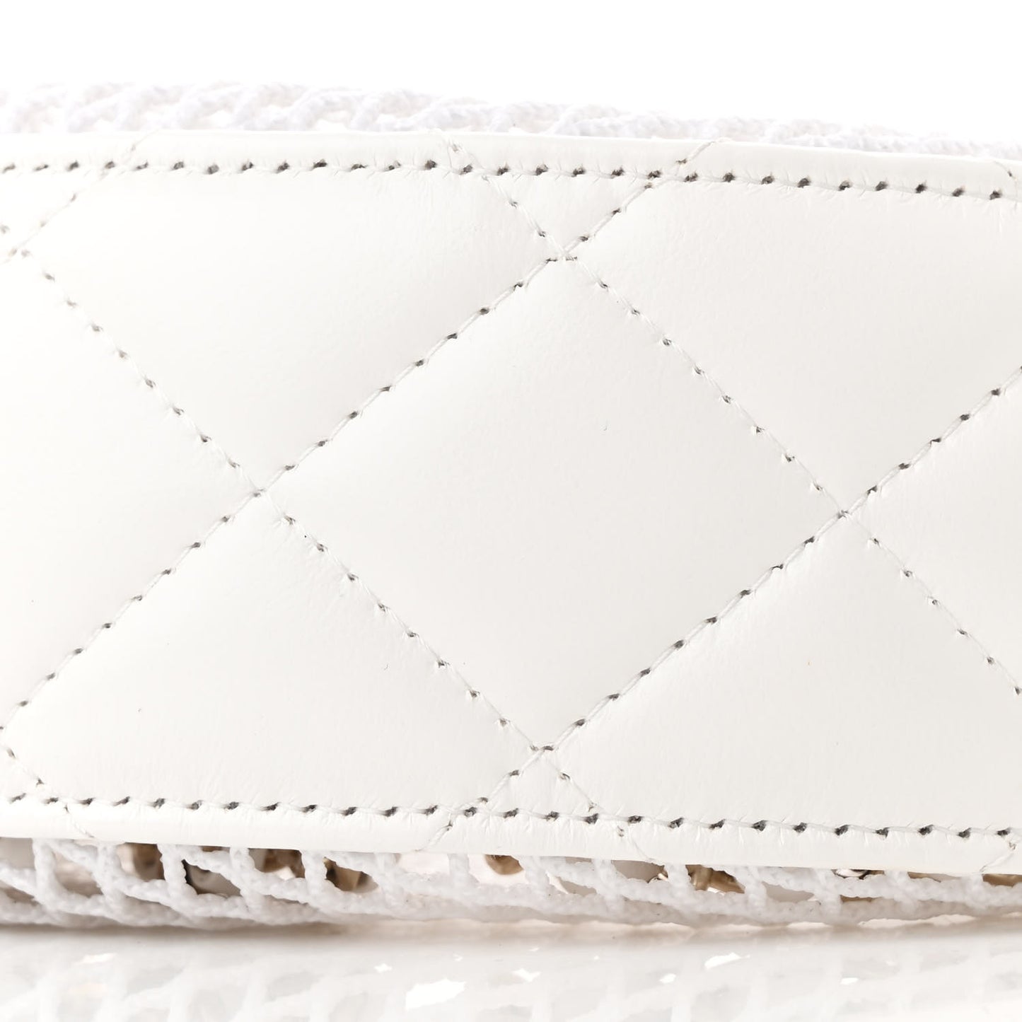 Mesh Shiny Lambskin Chain Hobo White