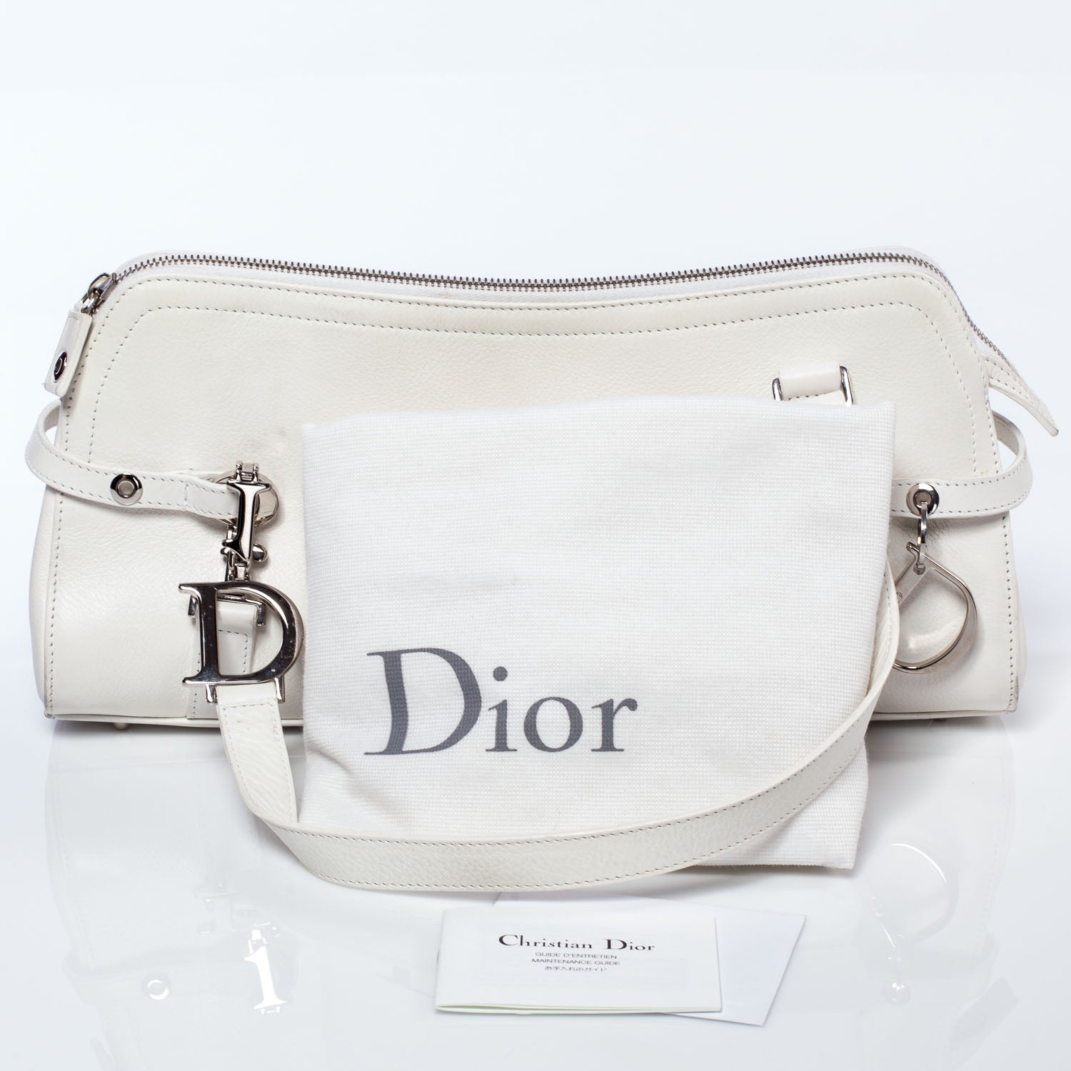 Christian Dior Leather Logo Charms Boston White 9 of 9