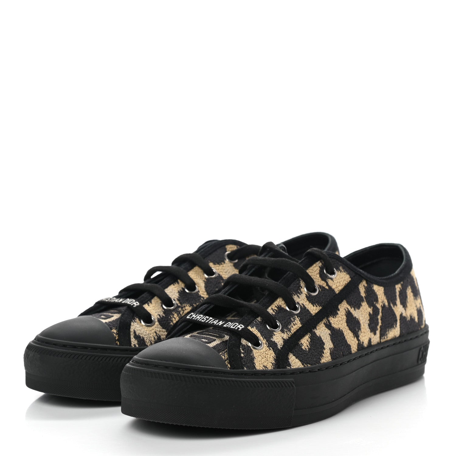 Christian Dior Cotton Mizza Embroidered Walk'N'Dior Low Top Sneakers 38 Natural Black 3 of 8