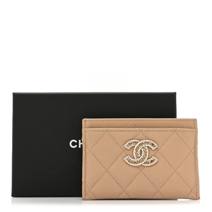 Chanel Caviar Quilted Crystal Card Holder Beige 13 of 13