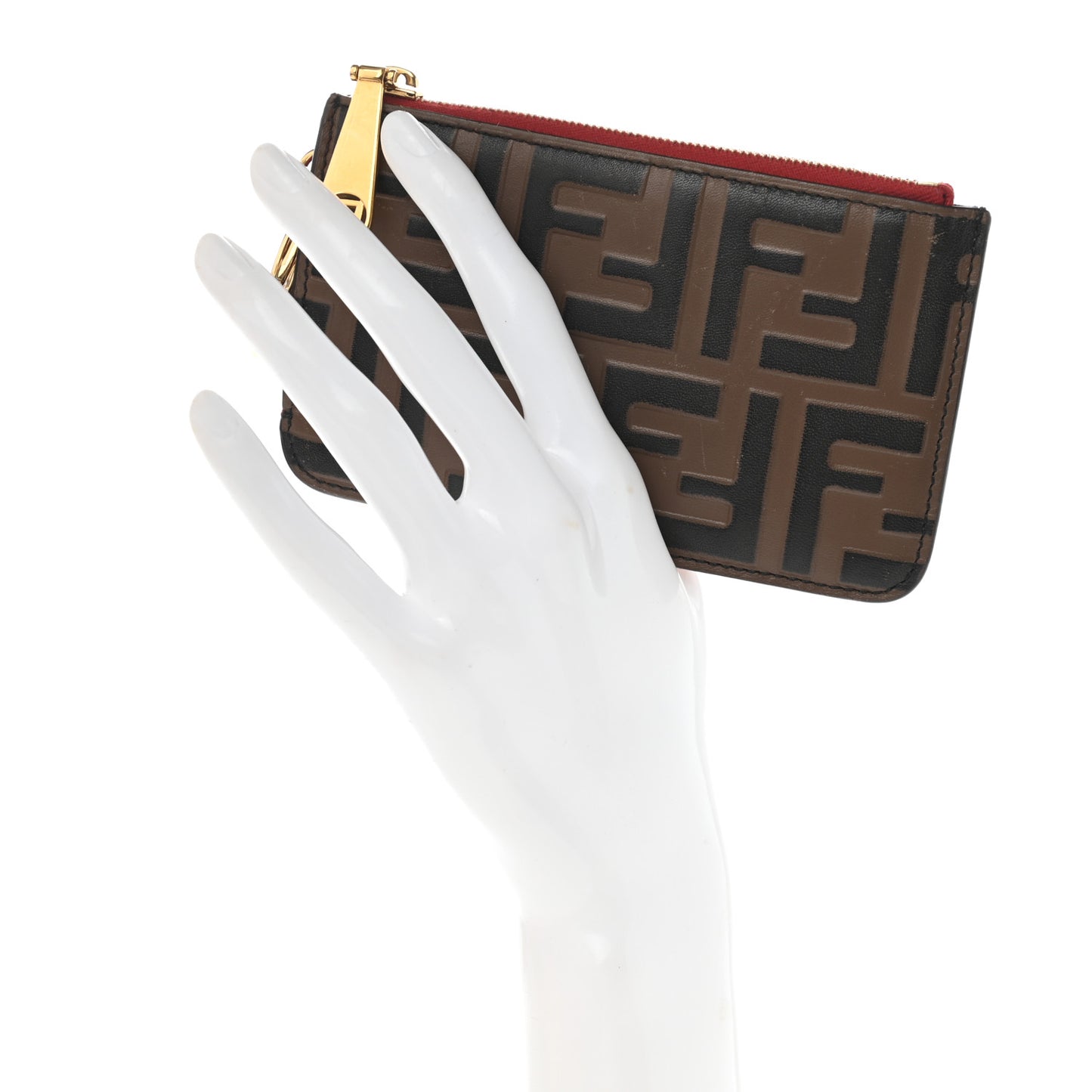 Vitello Cruise F is Fendi Bi-Color FF 1974 Embossed Key Case Pouch Maya Black Fragola