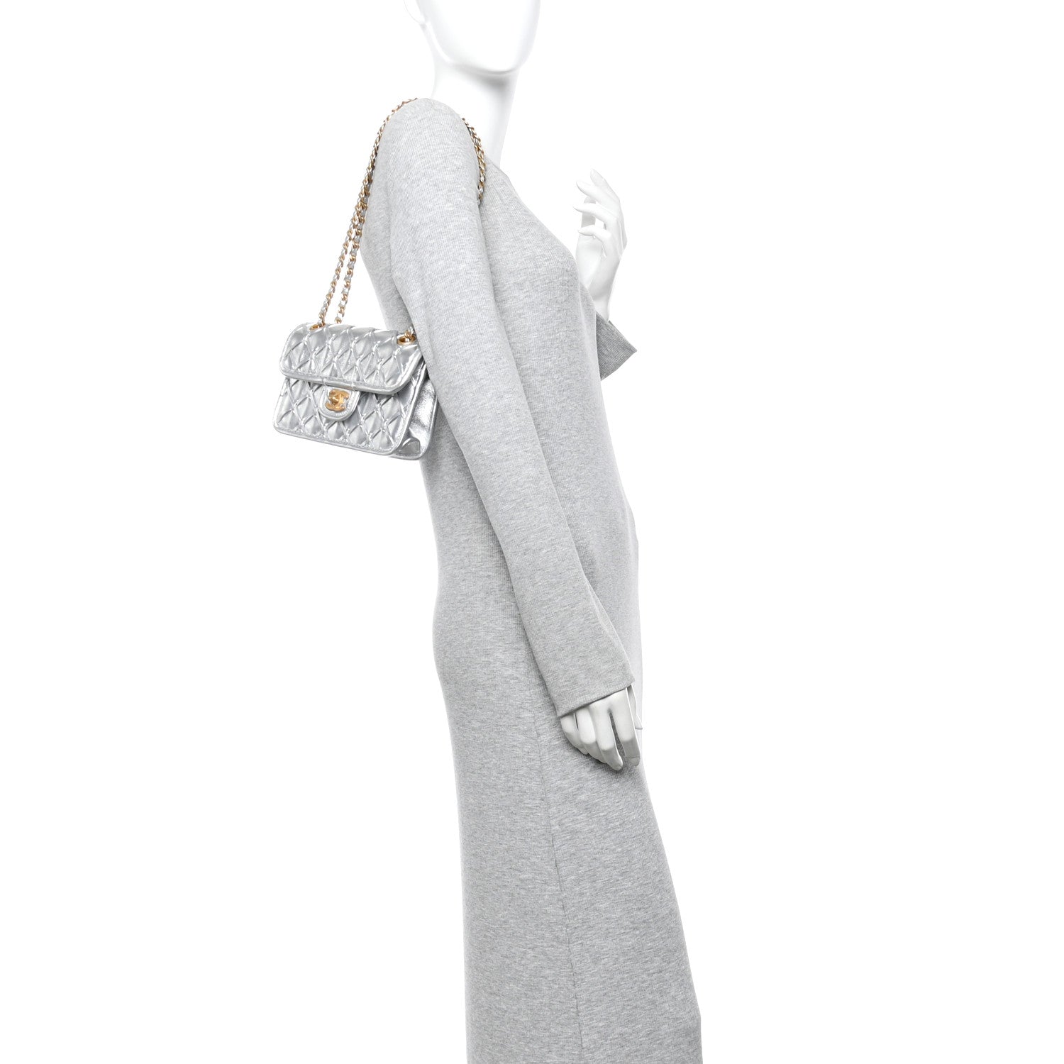 Chanel Metallic Calfskin Quilted Braided Mini Rectangular Flap Silver 2 of 11