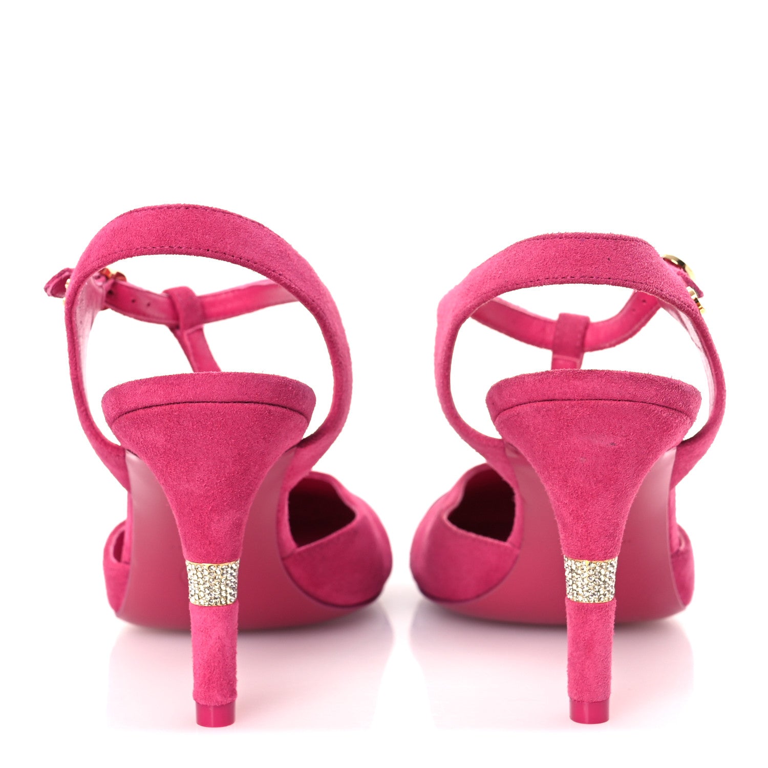 Chanel Suede Lambskin Cap Toe Crystal Slingback Pumps 38 Fuchsia Black 6 of 12