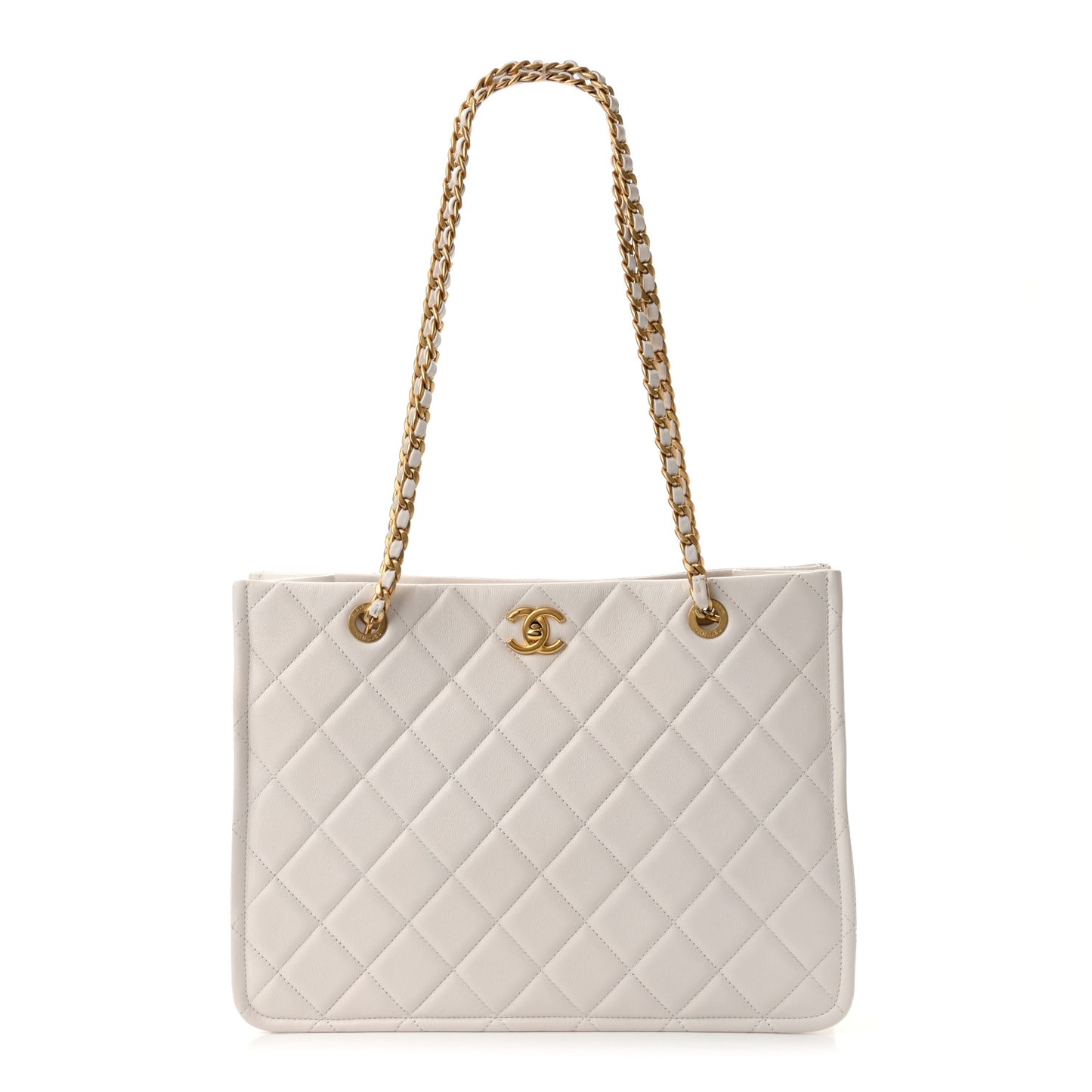 Caviar Quilted Sweet Classic Shopping Tote White