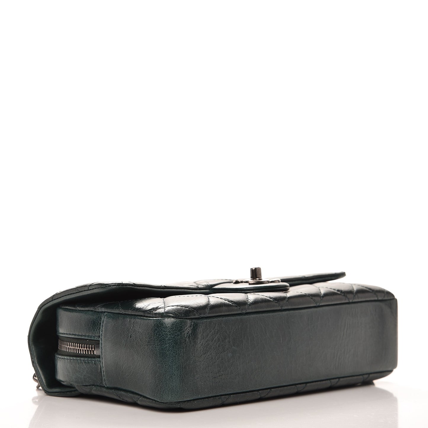 Glazed Calfskin Quilted Medium Duo Color Flap Dark Green