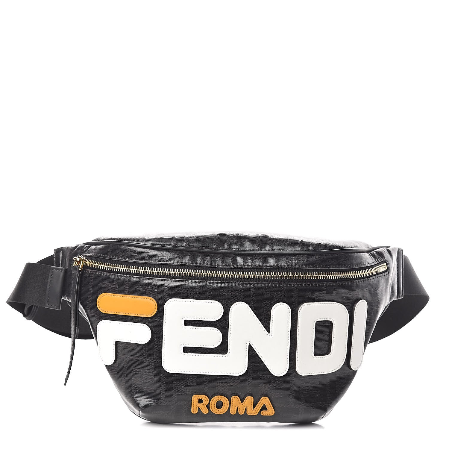 Fendi X FILA Glazed Fabric Vitello Century FF 1974 Mania Belt Bag Black White 1 of 10