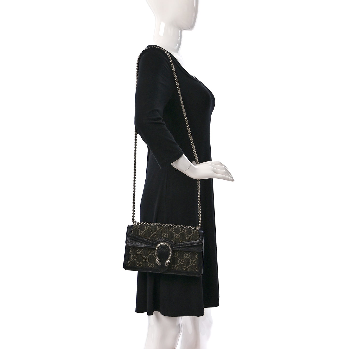 Jacquard Black Denim GG Monogram Textured Dollar Calfskin Small Dionysus Shoulder Bag Black Ivory