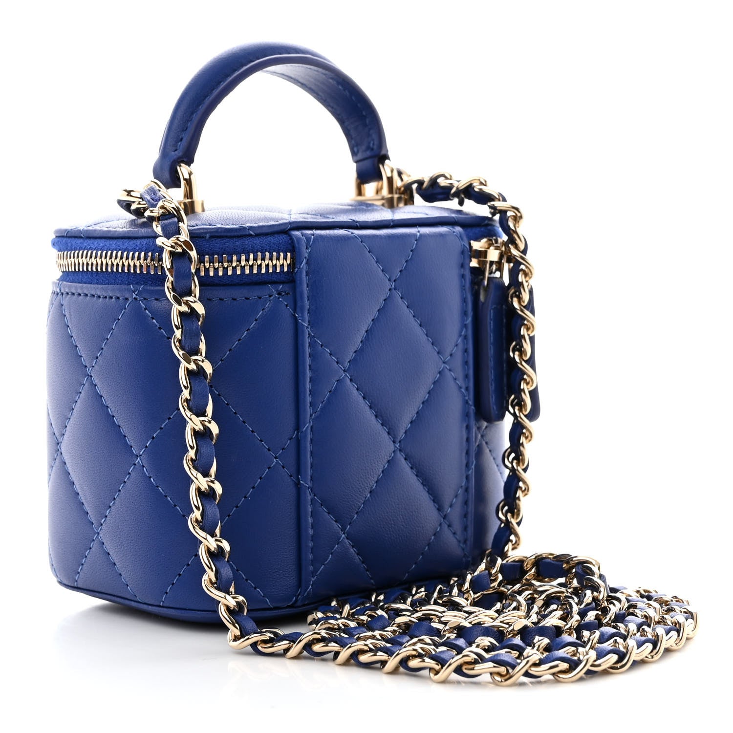 Chanel Lambskin Quilted Top Handle Mini Vanity Case With Chain Blue 3 of 11