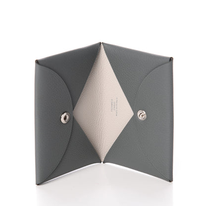 Hermes Evercolor Calvi Verso Card Case Vert Amande Gris Perle 4 of 5