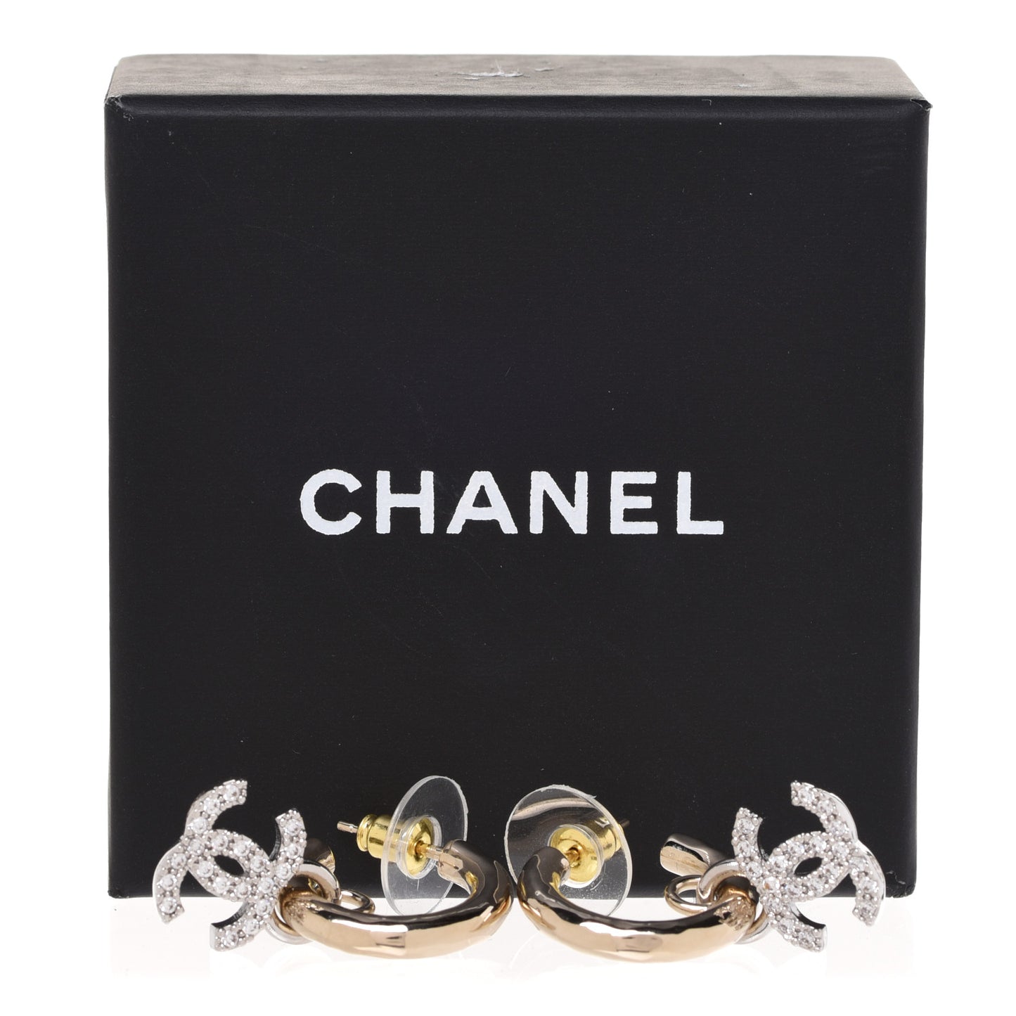 Metal Crystal CC Hoop Drop Earrings Gold