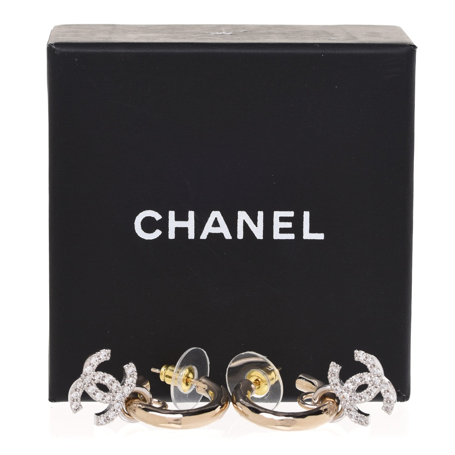 Chanel Metal Crystal CC Hoop Drop Earrings Gold 5 of 5
