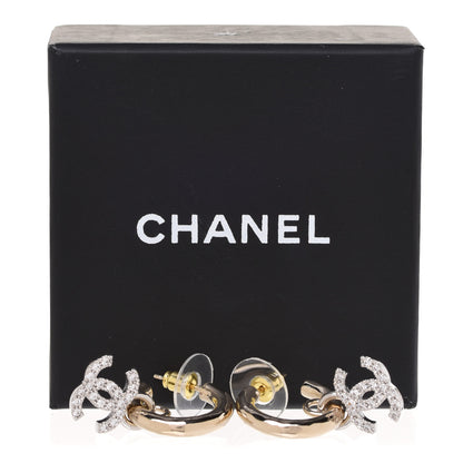 Chanel Metal Crystal CC Hoop Drop Earrings Gold 5 of 5