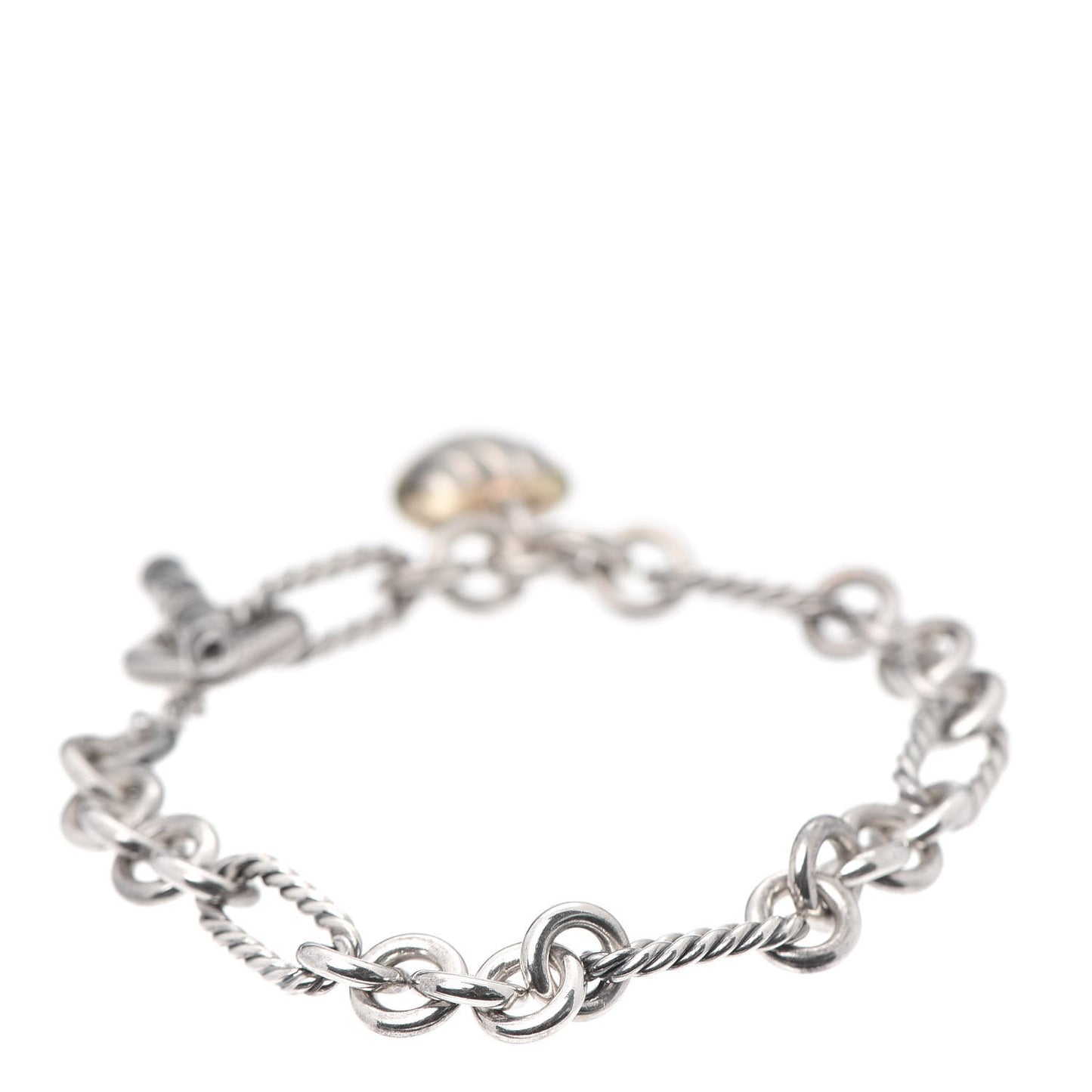 Sterling Silver 18K Yellow Gold Cable Heart Charm Bracelet