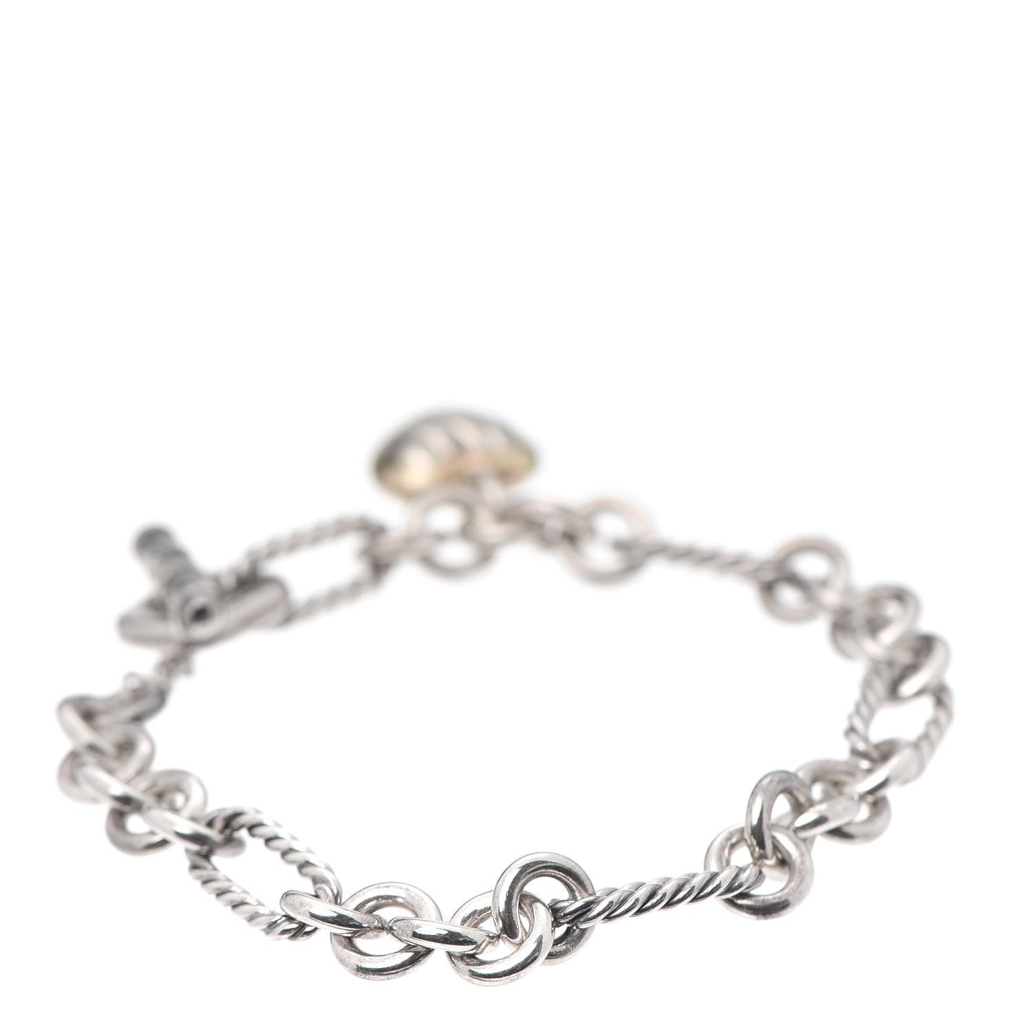 David Yurman Sterling Silver 18K Yellow Gold Cable Heart Charm Bracelet 3 of 4