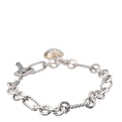 David Yurman Sterling Silver 18K Yellow Gold Cable Heart Charm Bracelet 3 of 4
