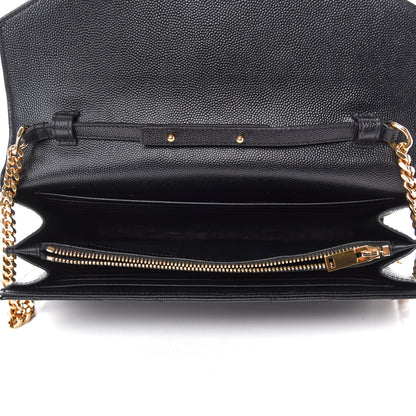 Saint Laurent Grain De Poudre Matelasse Chevron Monogram Chain Wallet Black 5 of 11
