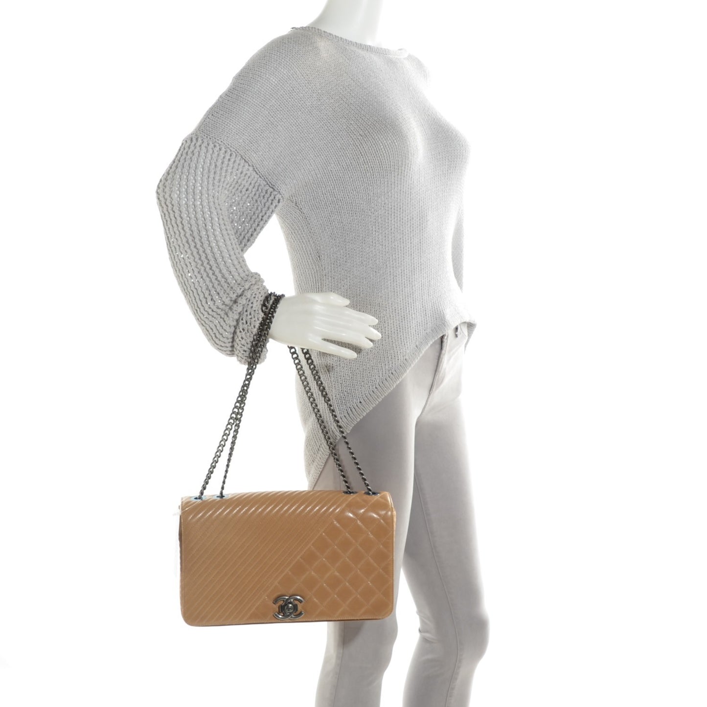Glazed Calfskin Quilted Large Coco Boy Flap Beige