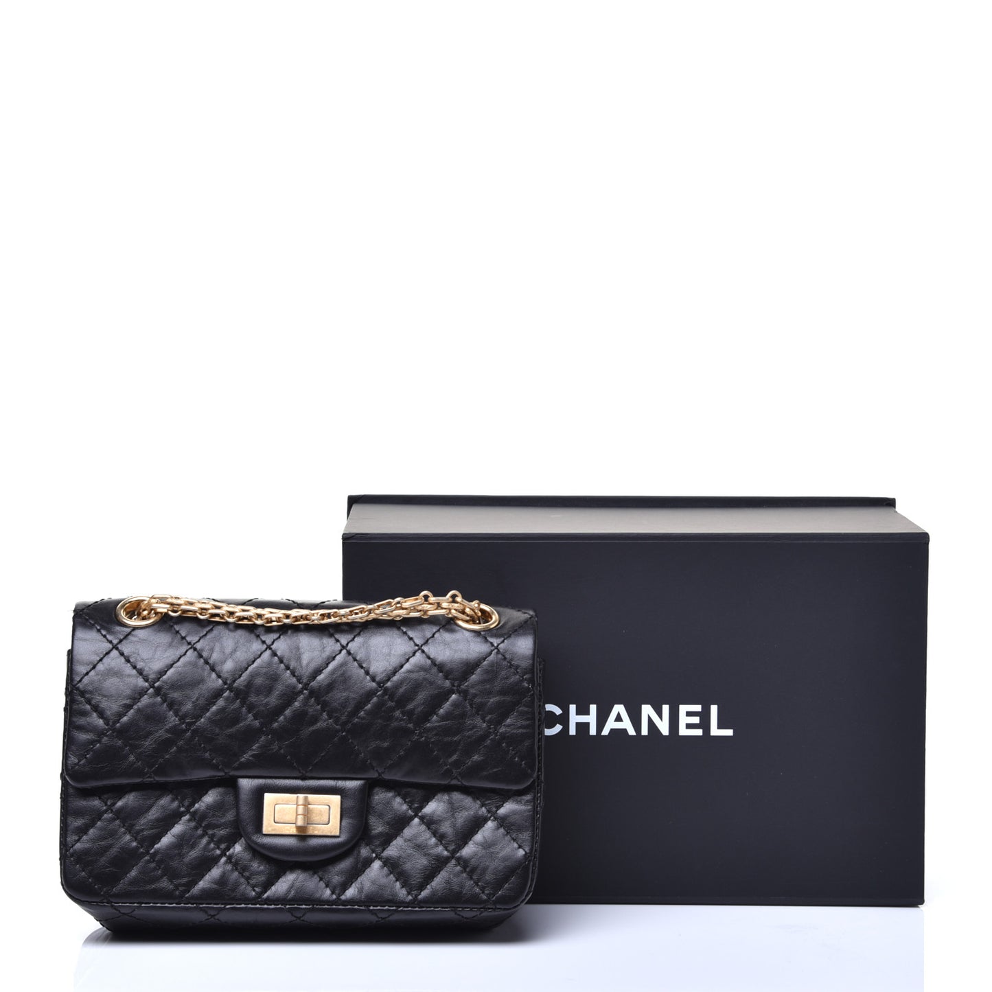 Aged Calfskin Quilted 2.55 Reissue Mini Flap Black