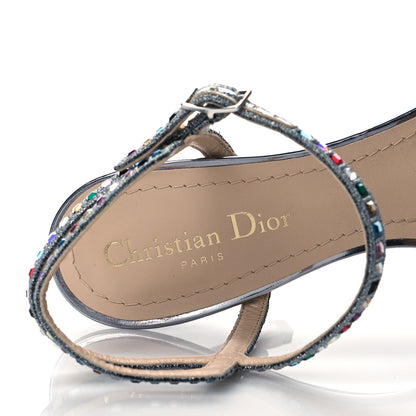 Christian Dior Metallic Calfskin Crystal Strap Sandal Pumps 38 Silver 8 of 8