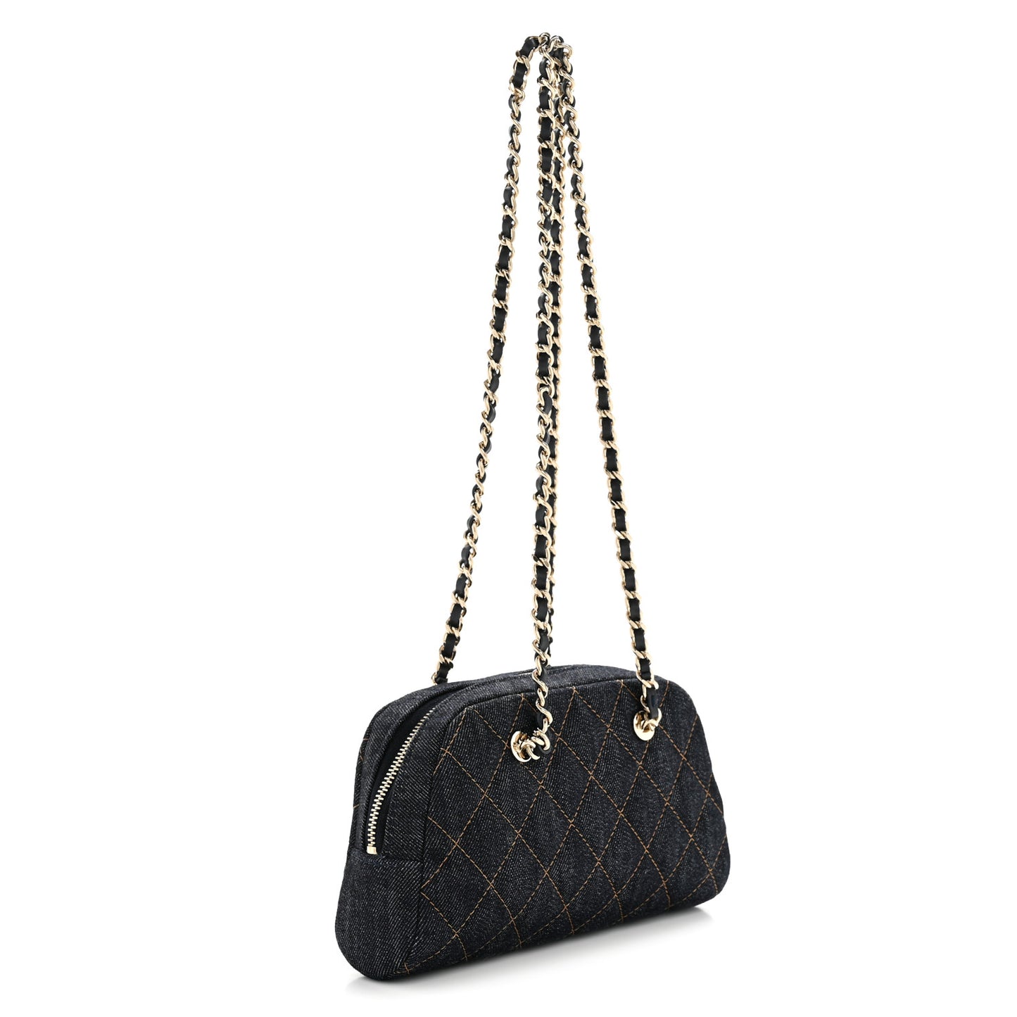 Denim Quilted Clutch With Chain Dark Blue Orange