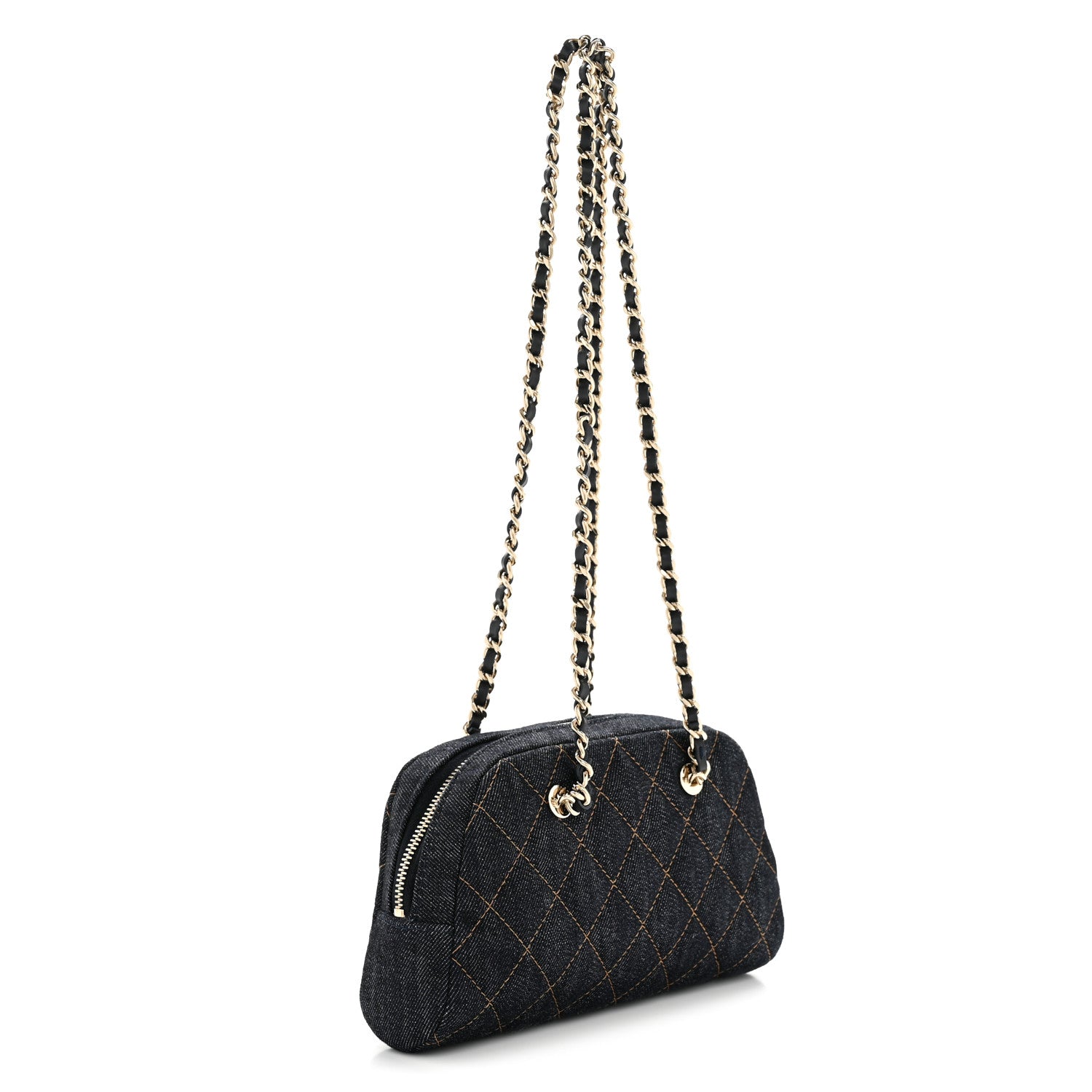 Chanel Denim Quilted Clutch With Chain Dark Blue Orange 3 of 11