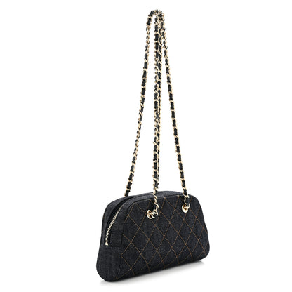 Chanel Denim Quilted Clutch With Chain Dark Blue Orange 3 of 11