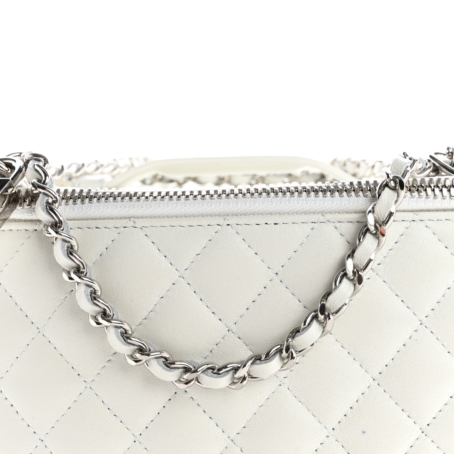 Chanel Lambskin Quilted Large Top Handle Jewelry Box With Chain White 9 of 18