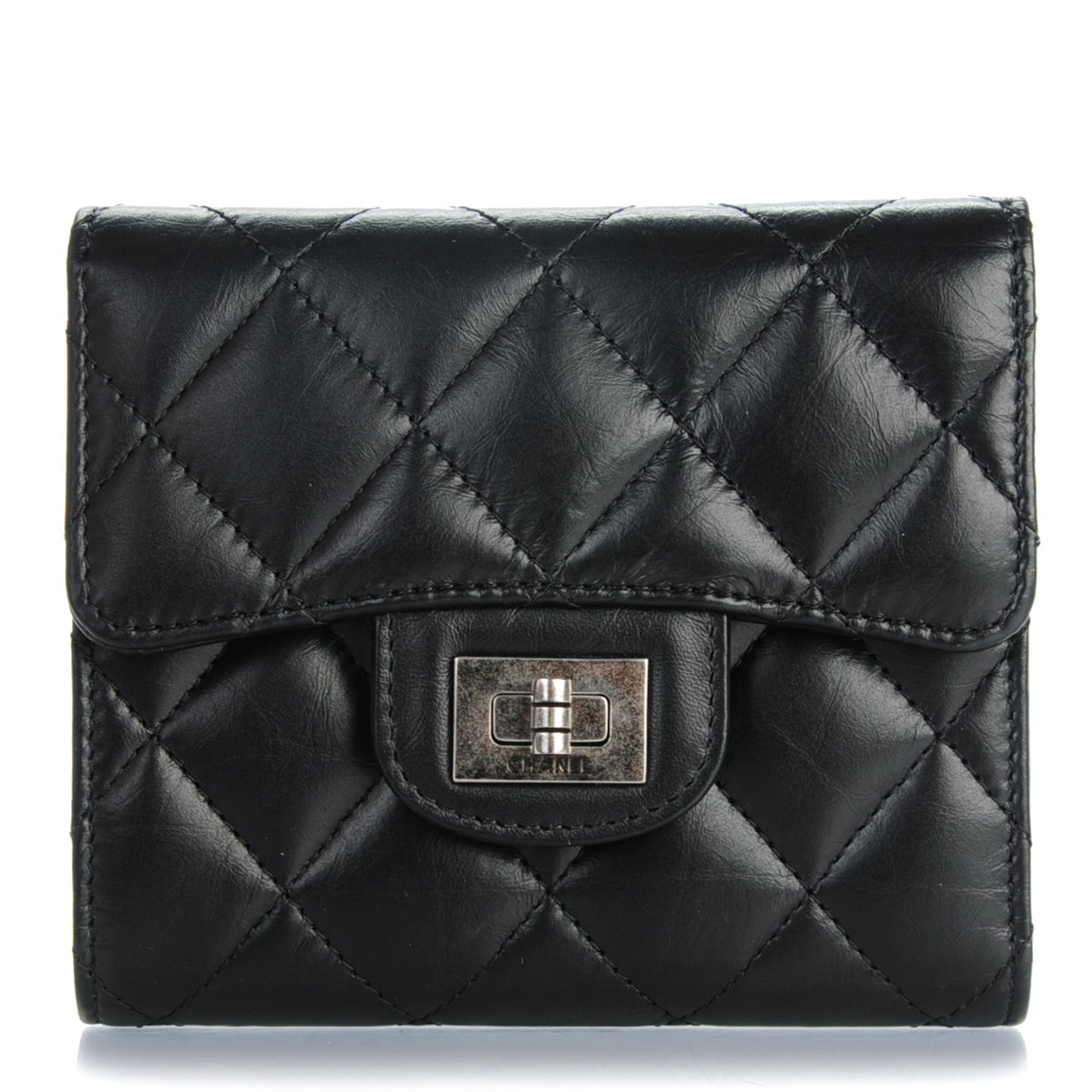 Aged Calfskin Quilted Reissue Compact Wallet Black