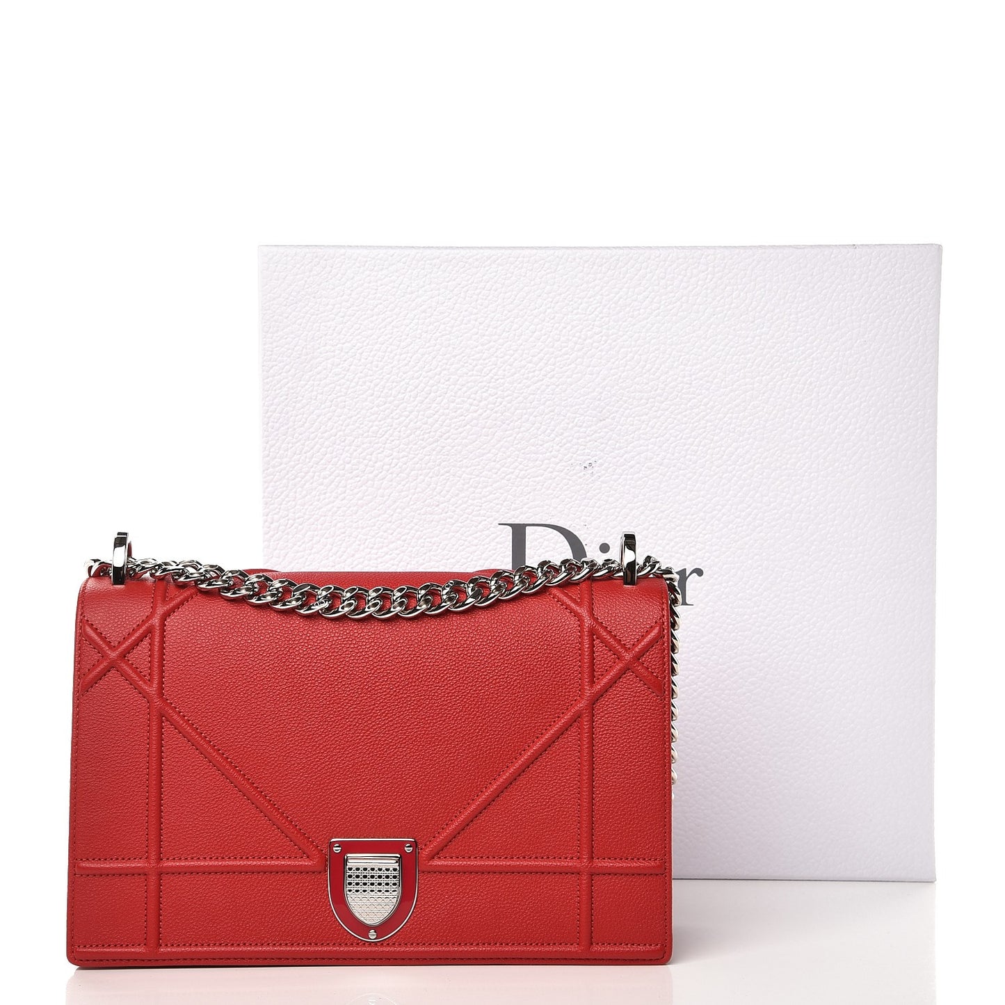 Grained Calfskin Medium Diorama Flap Bag Red