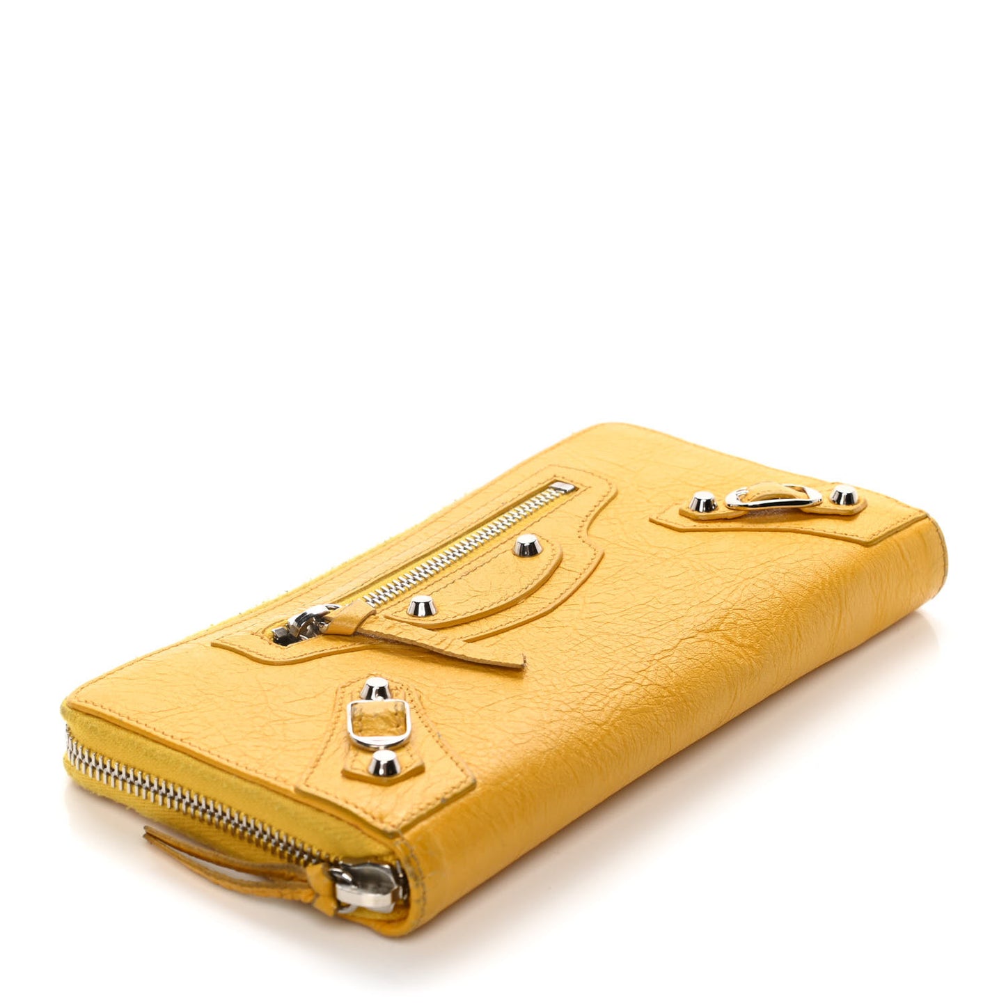 Agneau Classic Silver Hardware Continental Zip Around Jaune Epi