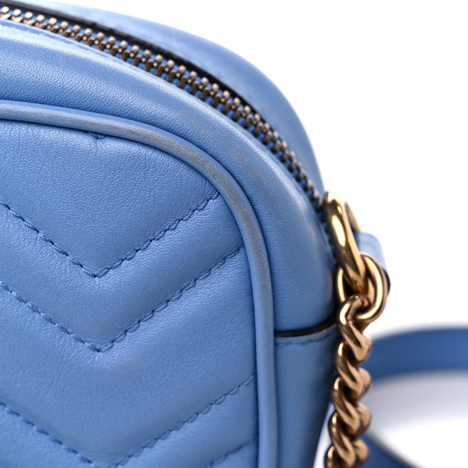 Gucci Calfskin Matelasse Mini GG Marmont Chain Shoulder Bag Clear Sky Blue 15 of 18