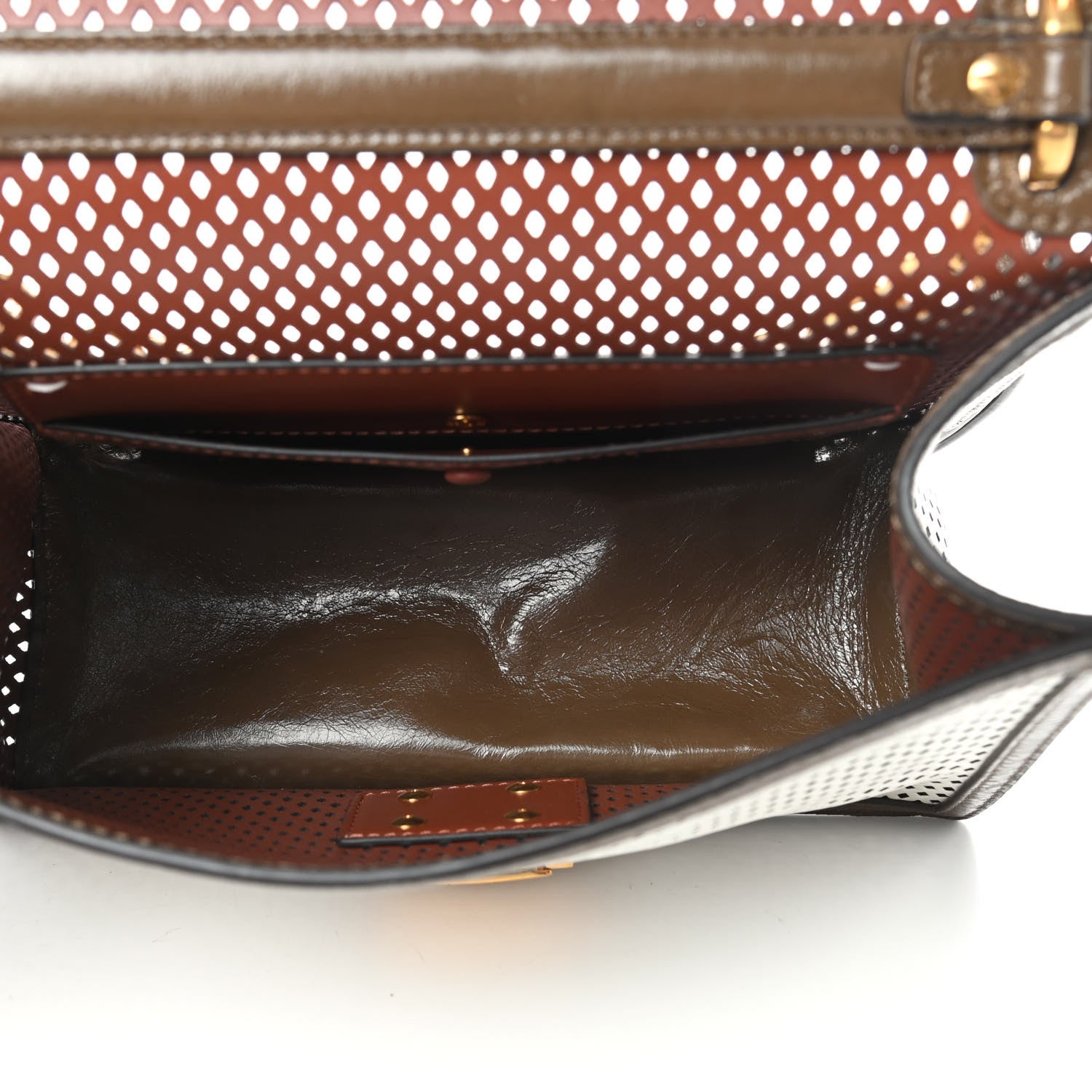 Fendi Vitello Liberty Glossy Lambskin F is Fendi Perforated Kan U Shoulder Bag White Ice Rust Maya 5 of 12