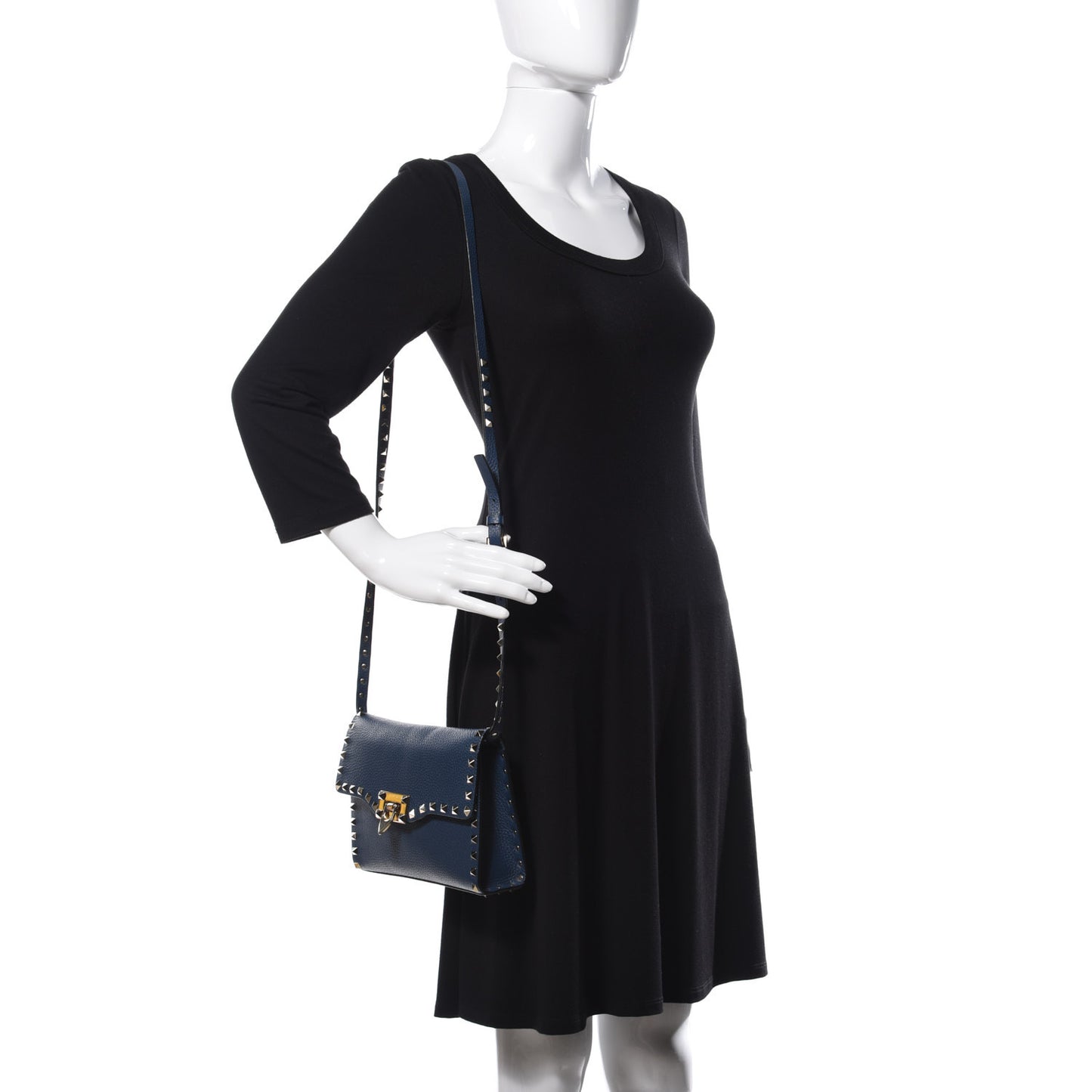 Pebbled Calfskin Medium Rockstud Flip Lock Crossbody Bag Peacock