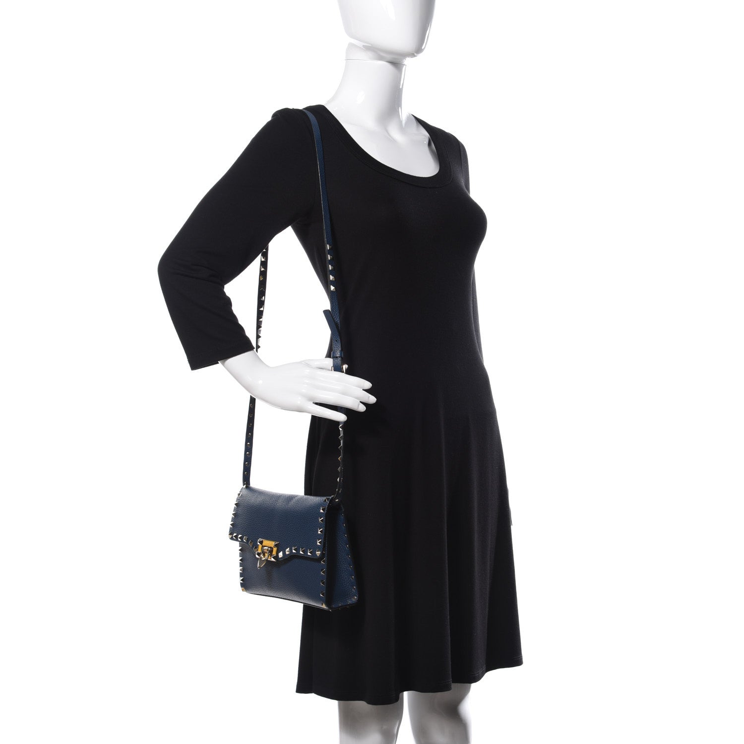 Valentino Garavani Pebbled Calfskin Medium Rockstud Flip Lock Crossbody Bag Peacock 2 of 9