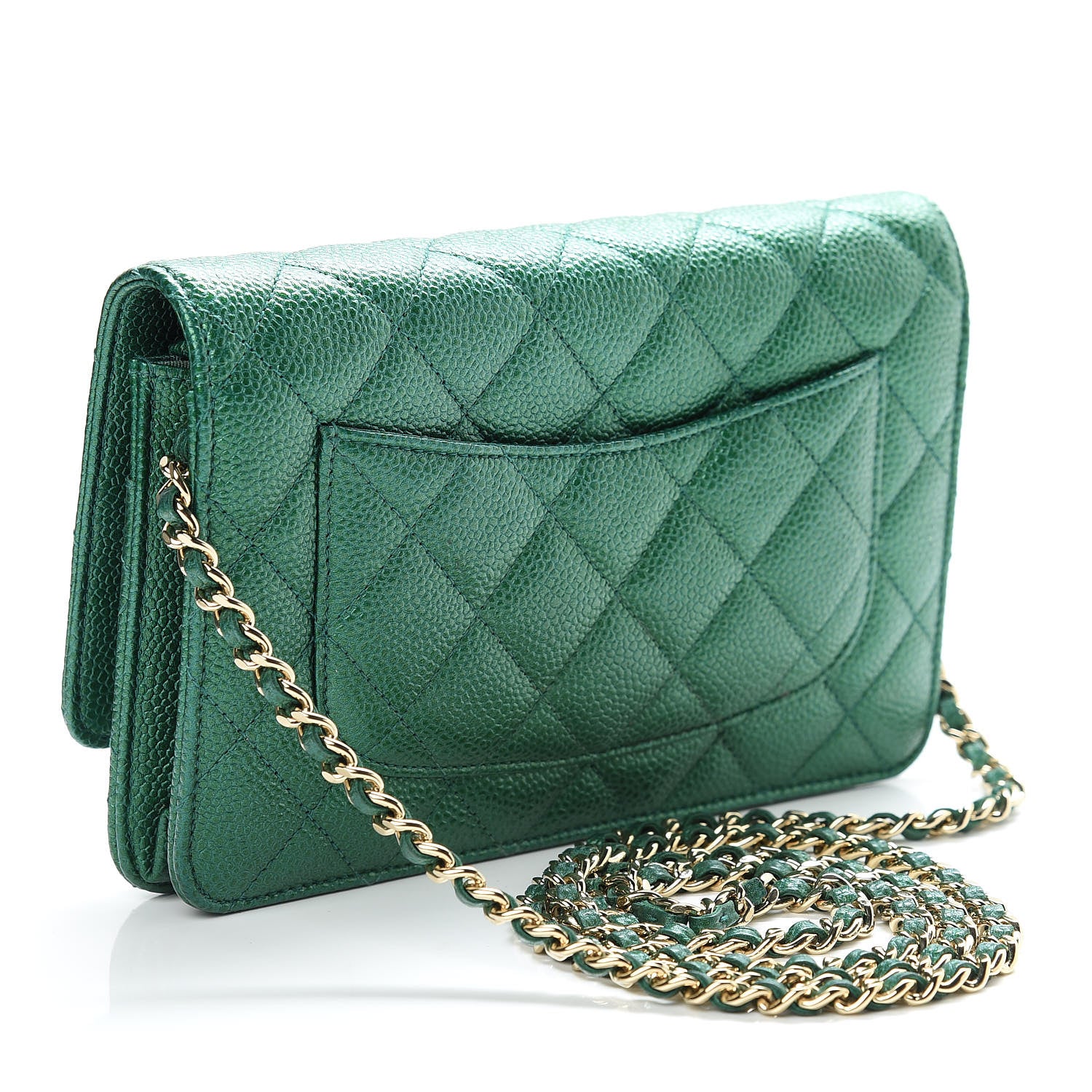 Chanel Metallic Caviar Quilted Wallet On Chain WOC Green 3 of 12
