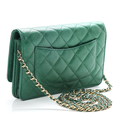 Chanel Metallic Caviar Quilted Wallet On Chain WOC Green 3 of 12