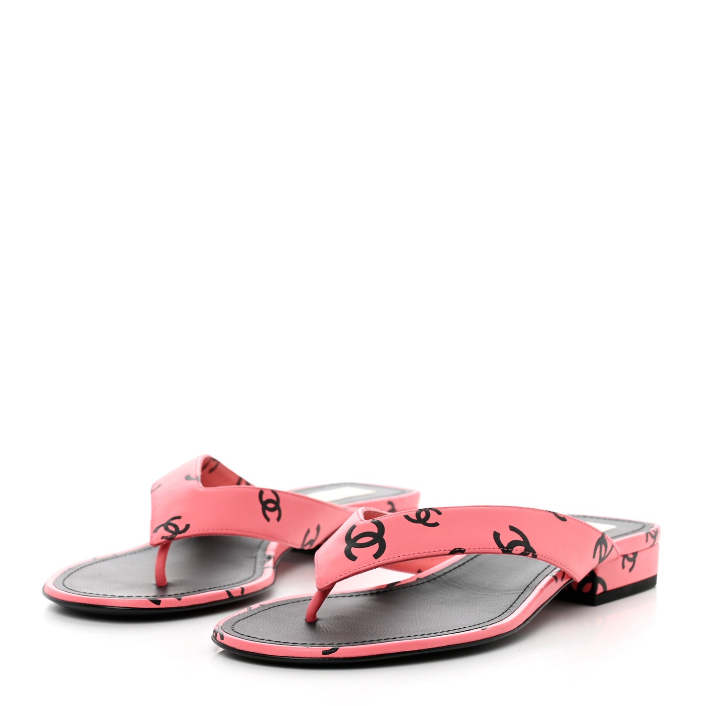 Lambskin Printed CC Thong Sandals 39 Pink Black