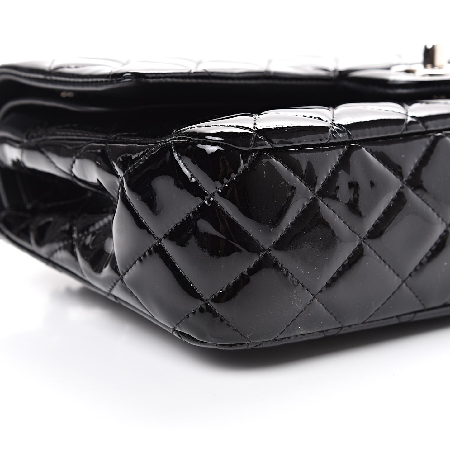 Patent Quilted Medium Double Flap Black