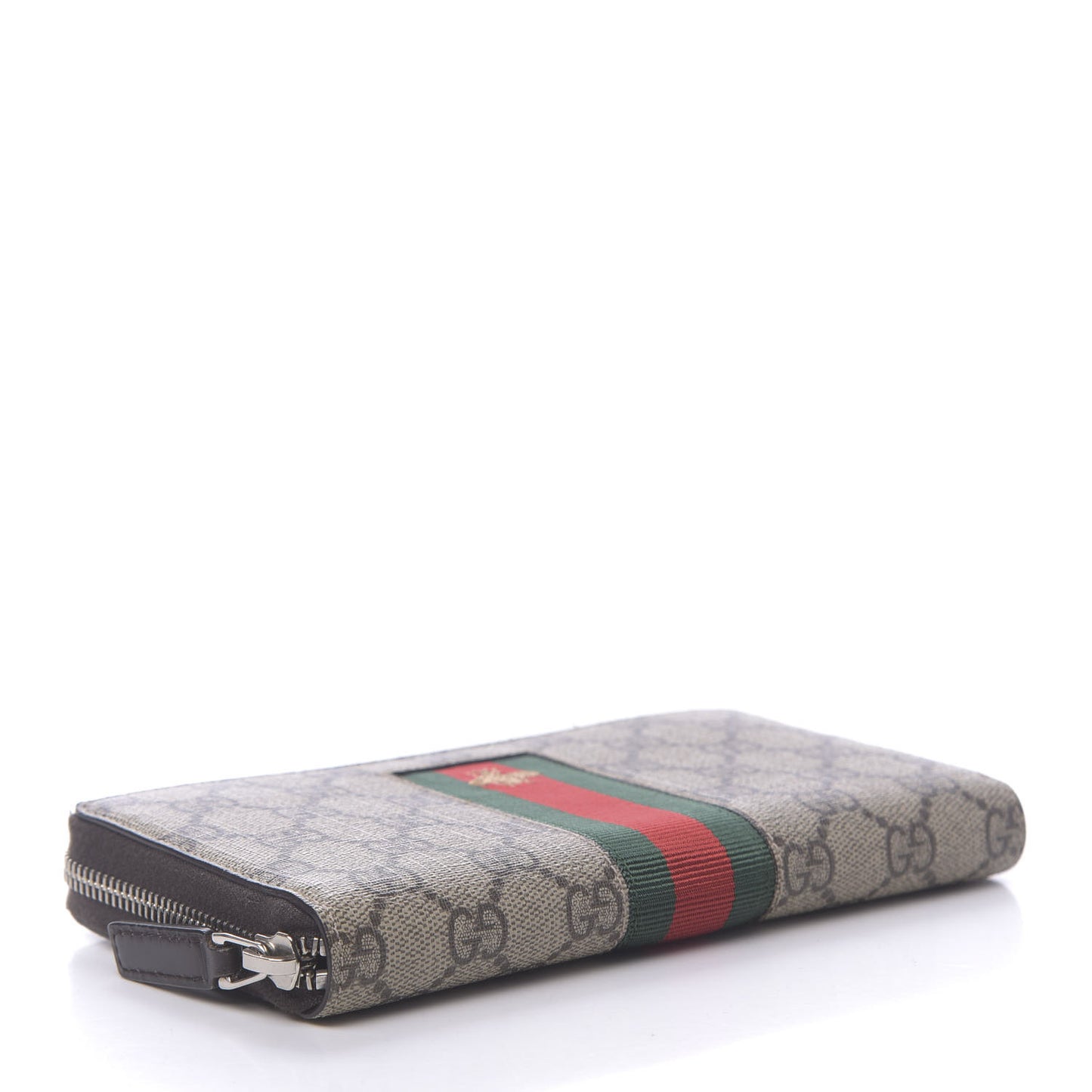 GG Supreme Monogram Web Bee Zip Around Wallet Beige Cocoa