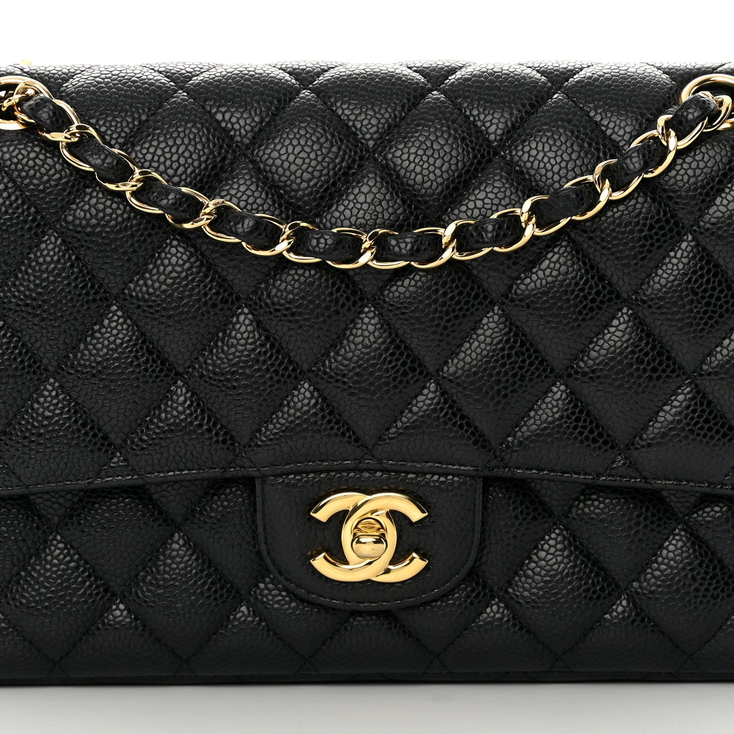 Caviar Quilted Medium Double Flap Black