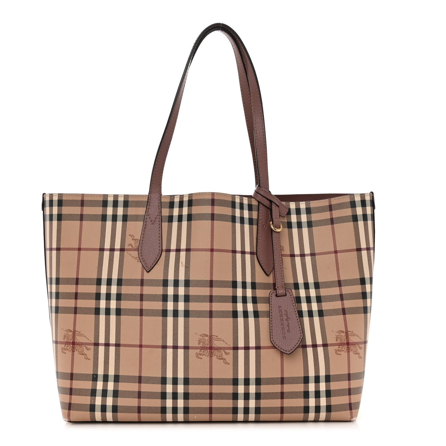 Grainy Calfskin Haymarket Check Medium Reversible Tote Dusty Pink